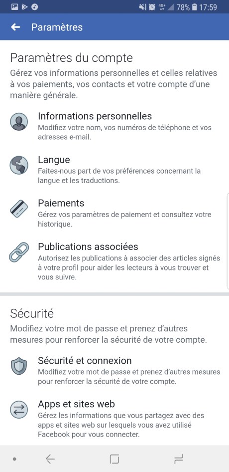 Facebook paramètres 1