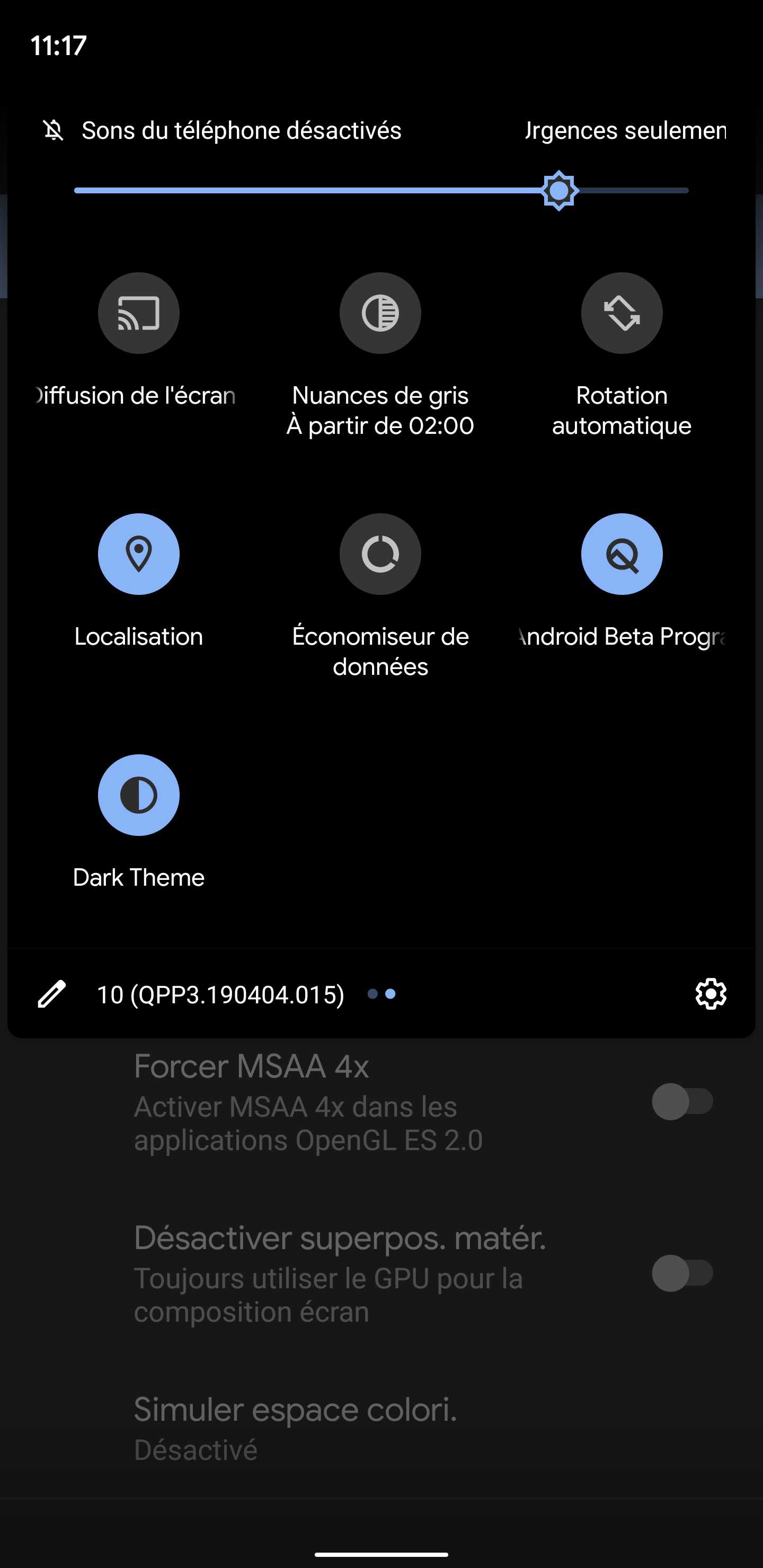 Dark Theme activé Android 10 Q