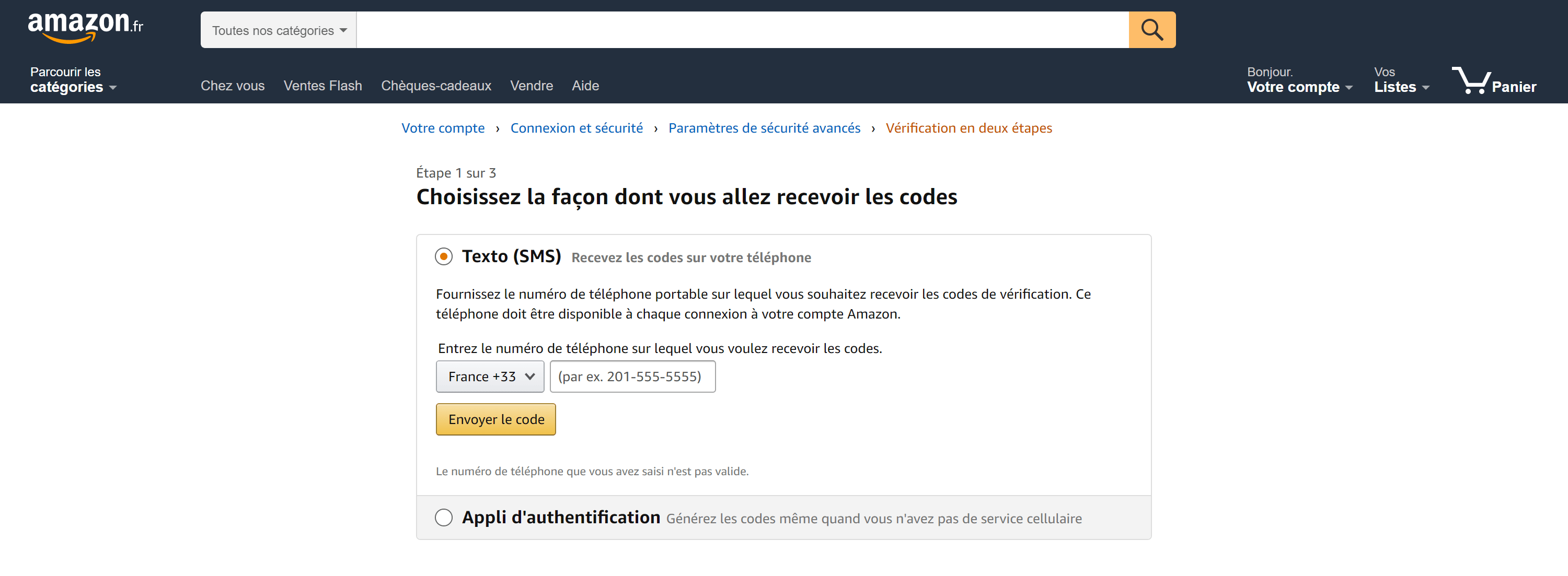 Amazon double authentification 2