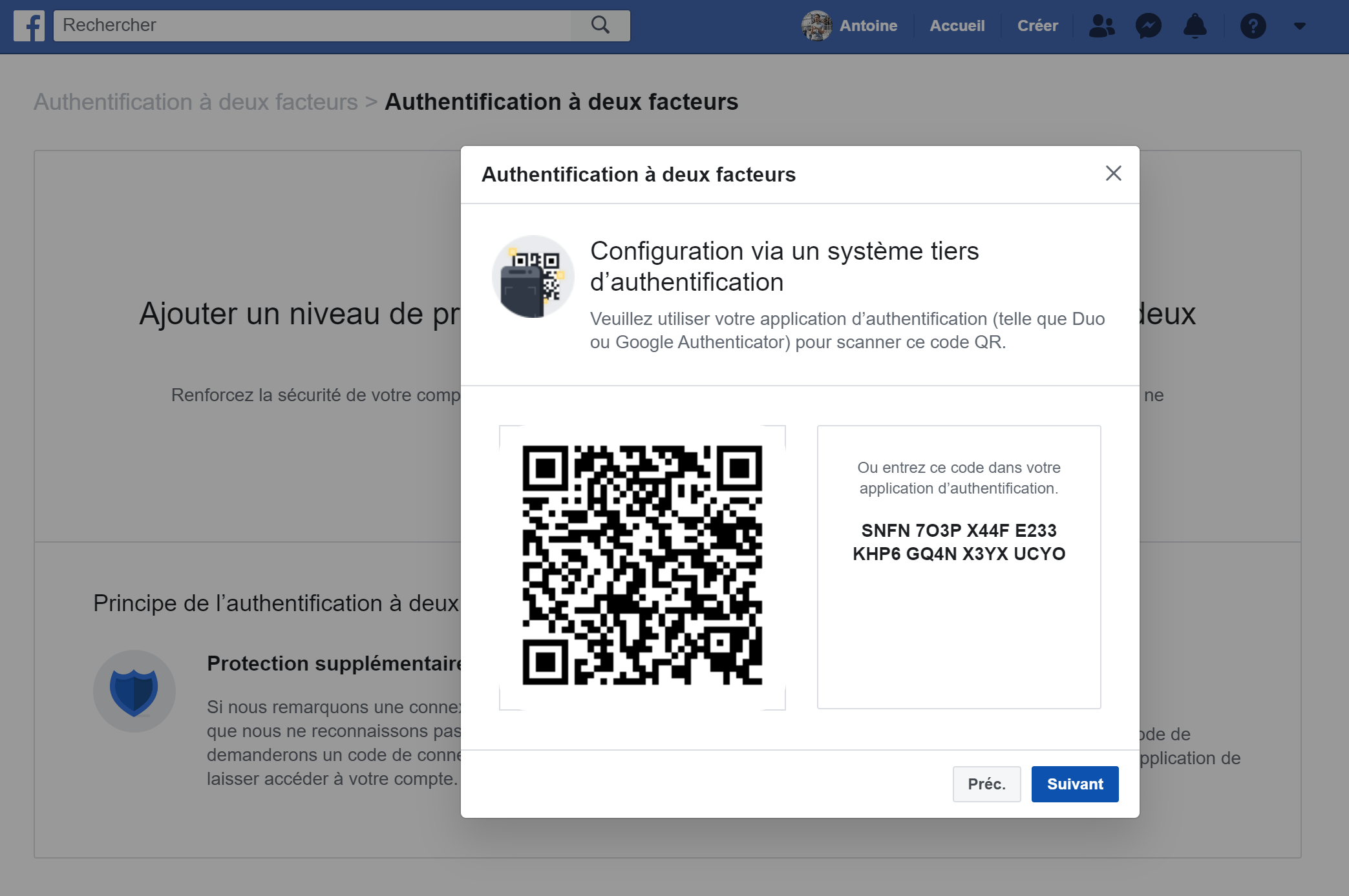 Facebook double authentification 3