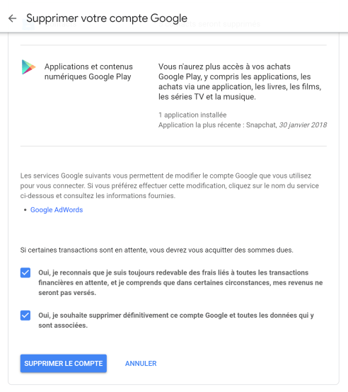 supprimer compte google 5