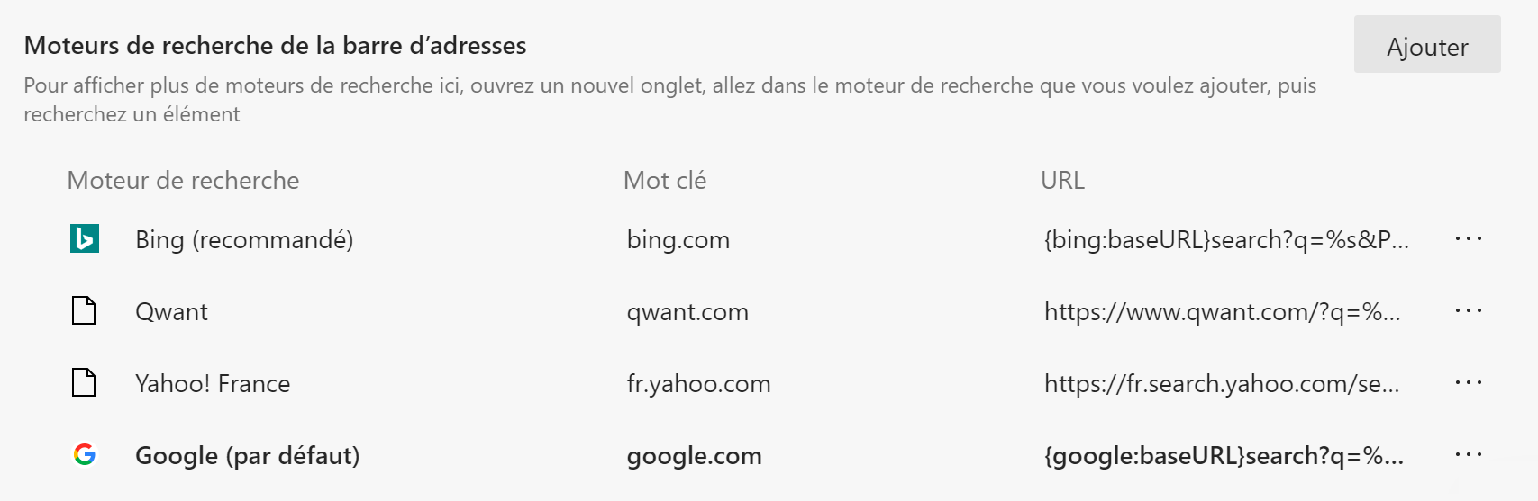 Moteur recherche microsoft edge 10