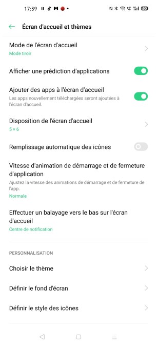 Les paramètres de l'écran d'accueil de l'Oppo Find X2 Pro