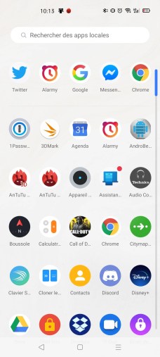 Le tiroir d'applications de Realme UI