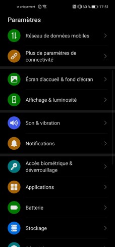 Huawei P40 Lite mode sombre