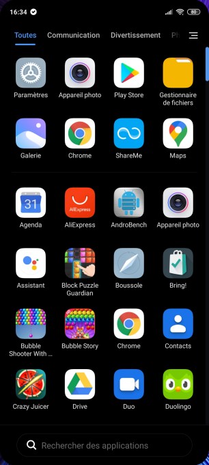 Tiroir d'applications Xiaomi Redmi Note 9 Pro