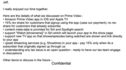 Le mail d'Eddy Cue à Jeff Bezos autour d'Amazon Prime Video