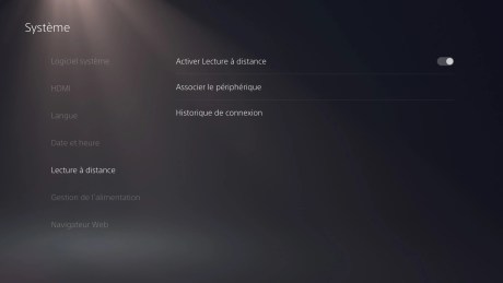 Le menu "Lecture à distance" de la PS5