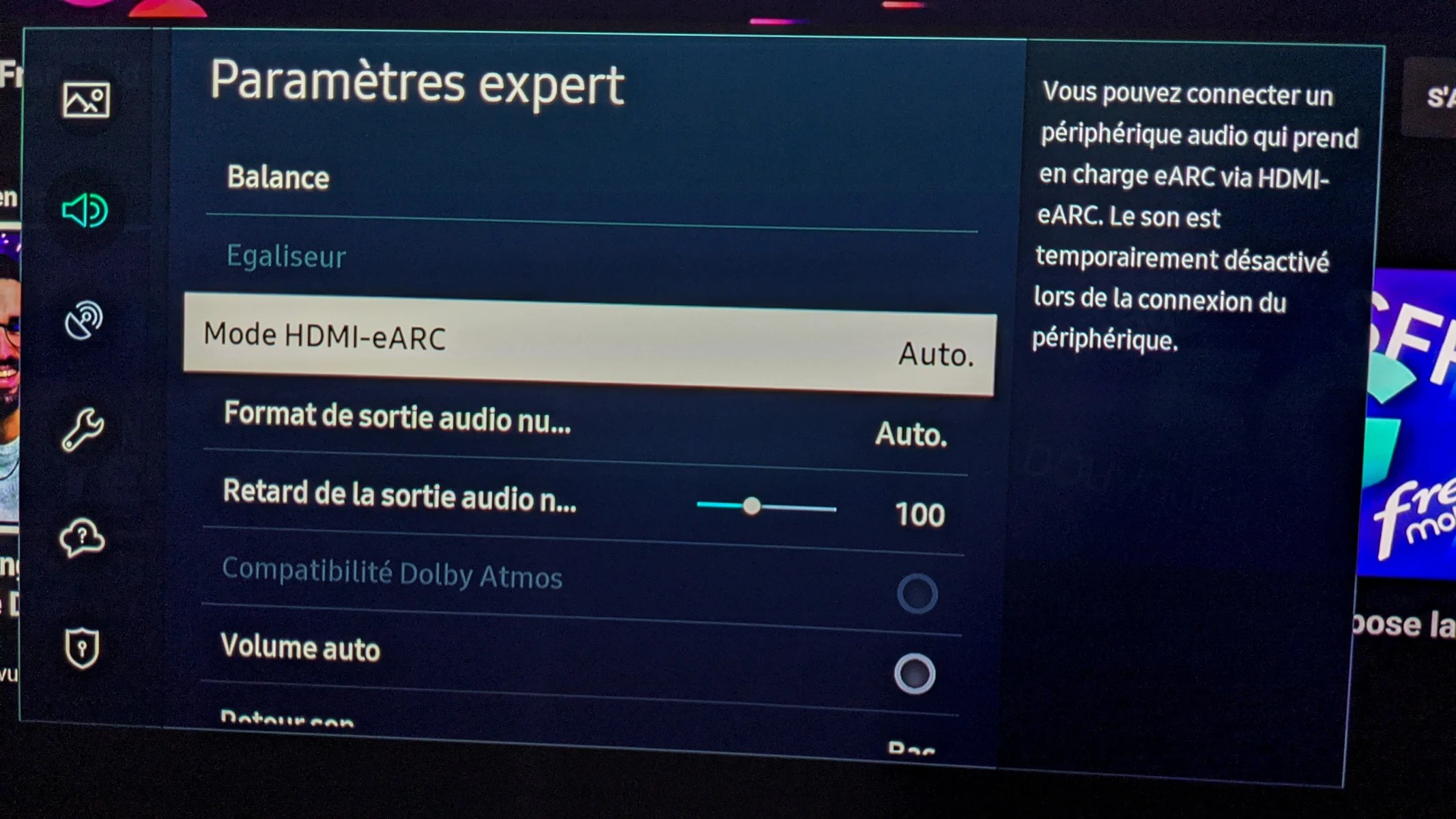 Quelques options de réglages sont disponibles pour l'audio