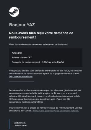 Comment se faire rembourser un jeu Steam A