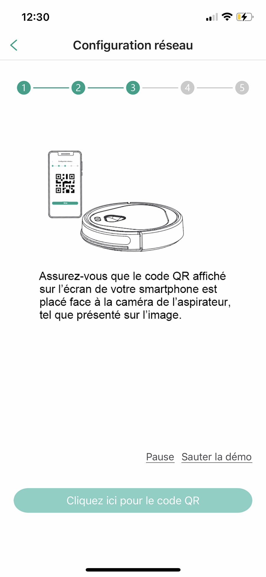 Particularité de ce robot, il doit lire un QR Code affiché sur l’app // Source : Frandroid/Yazid Amer