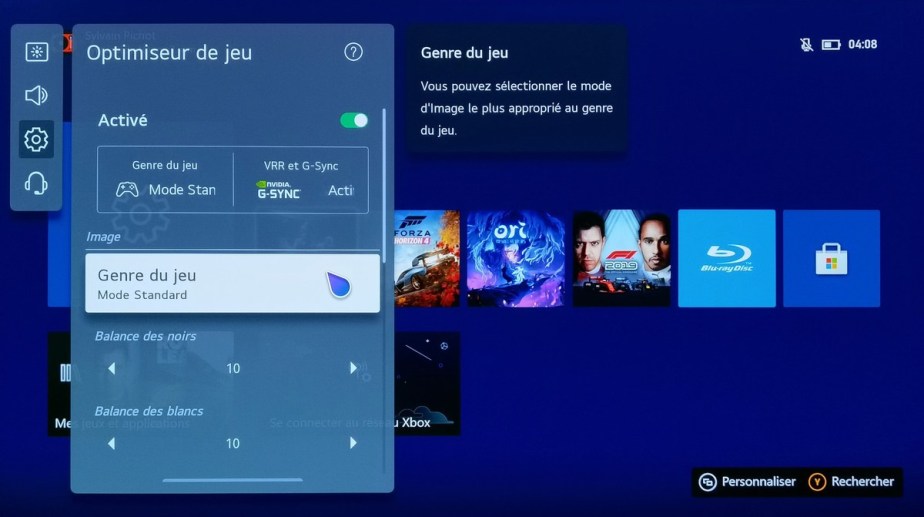 Changez le mode de jeu pour avoir des paramètres d'image plus adaptés.