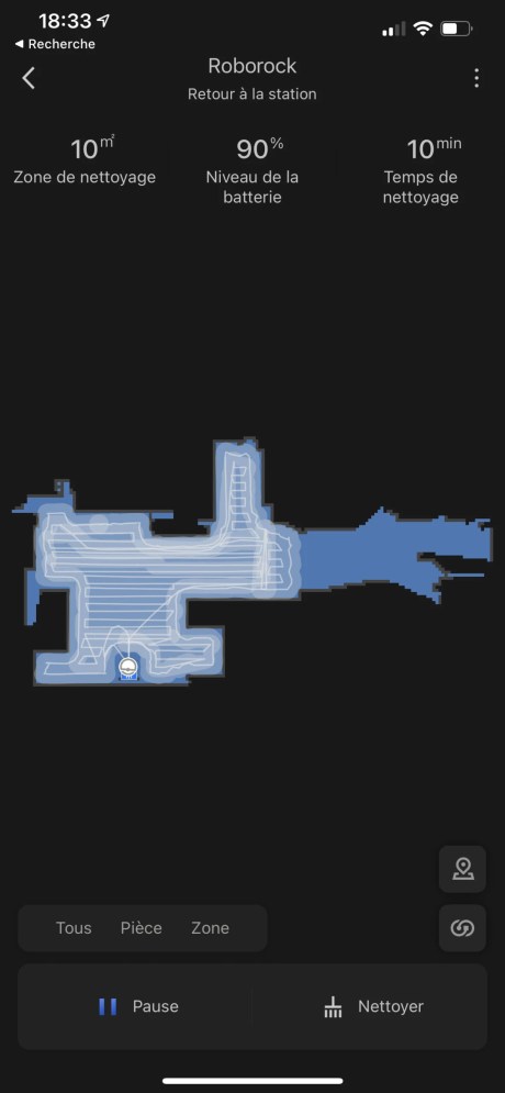 Le trajet du Roborock S7 durant son nettoyage // Source : Frandroid