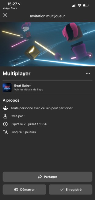 Votre session est créée et valable 24 heures // Source : Frandroid / Oculus