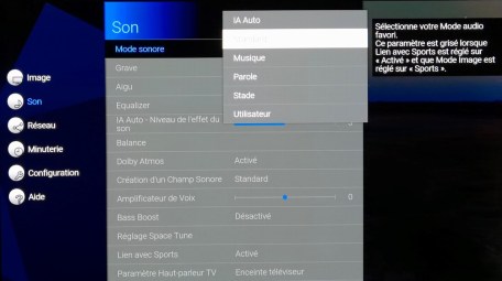 Plusieurs modes audio sont disponibles.