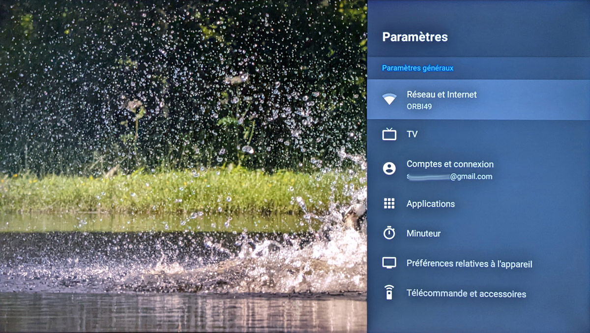 Les paramètres sous Android TV.