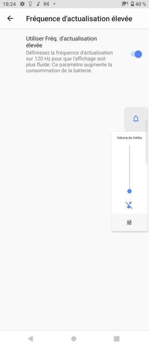 Le 120 Hz se désactive automatiquement en cas de chauffe excessive ou d'un niveau de batterie trop bas // Source : Frandroid / Yazid Amer