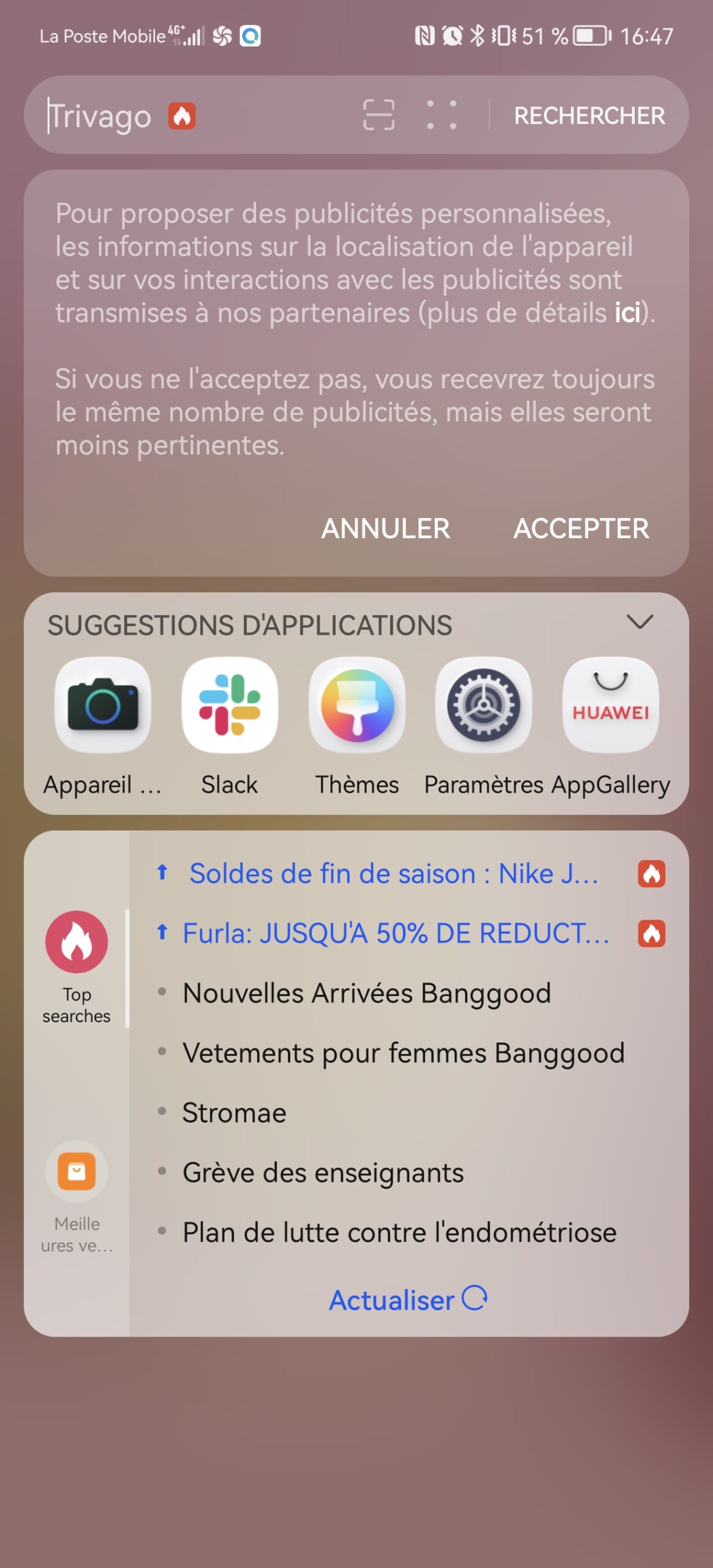 Un outil de recherche peut être invoqué en swippant vers le bas. // Source : Frandroid