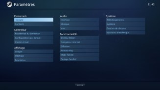 Le menu Steam sur Big Picture