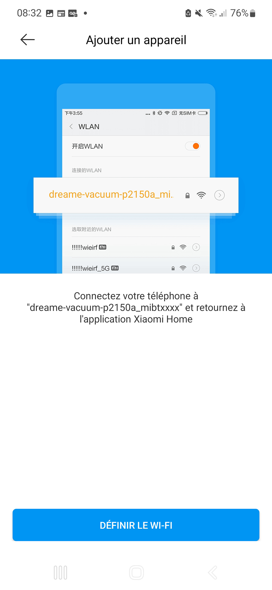 Vous devez identifier le réseau Wi-Fi de votre robot et vous y connecter // Source : Yazid Amer - Frandroid