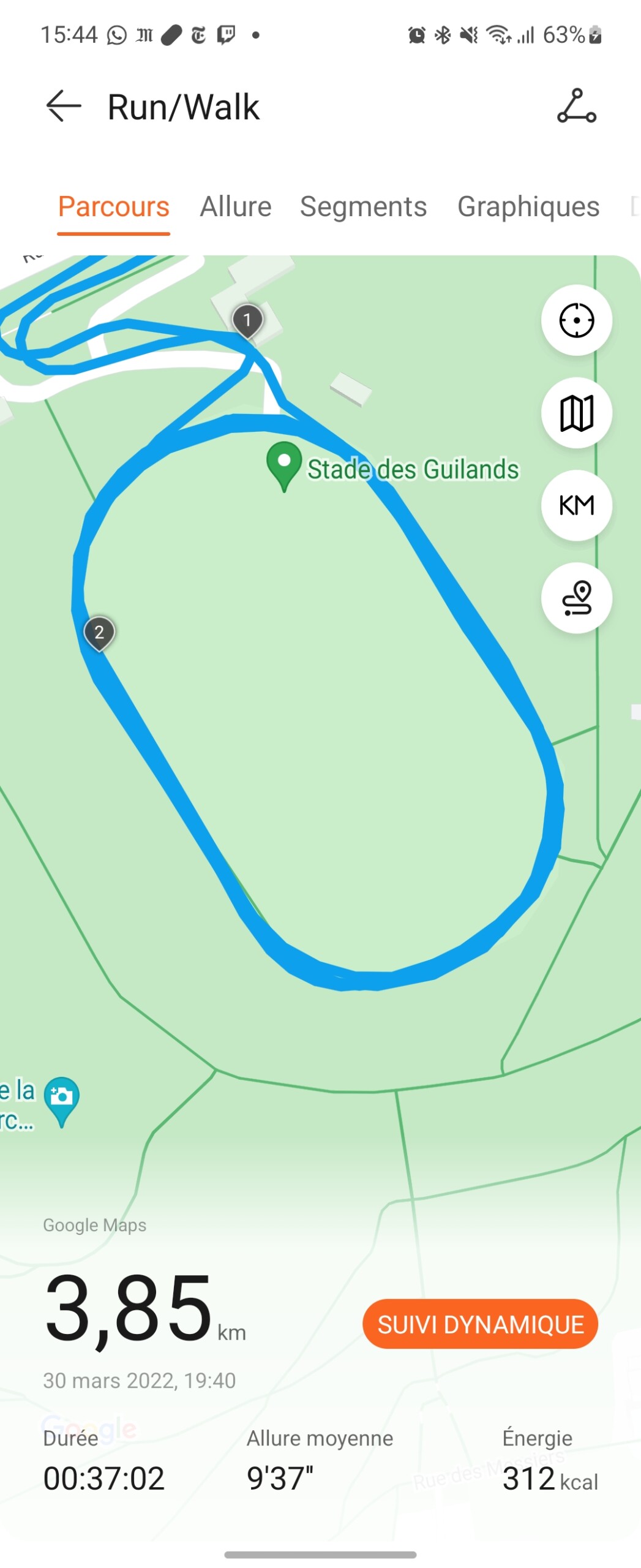Le suivi GPS sur la Huawei Watch GT Runner // Source : Frandroid