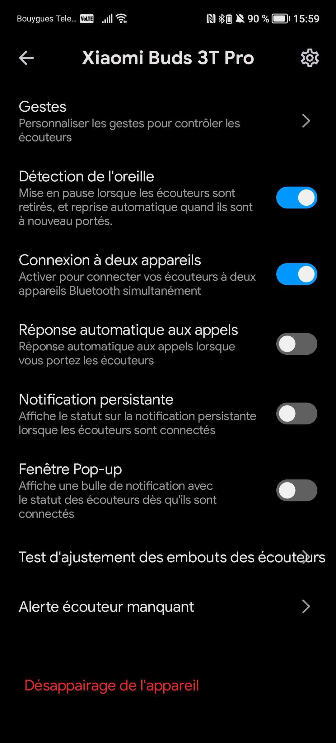 L'application Mi Buds M8 pour paramétrer les écouteurs // Source : Frandroid