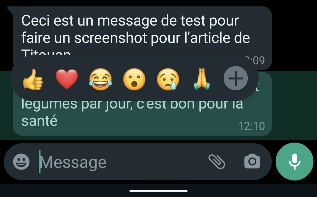 Le nouveau "+" pour choisir sa réaction // Source : Capture d'écran Frandroid