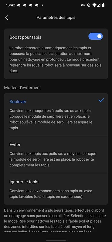 La page dédiée au tapis est un passage obligé si vous en avez // Source : Yazid Amer - Frandroid