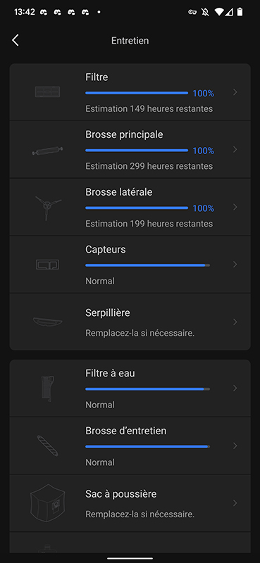 Vous pouvez par exemple avoir un aperçu de l’usure des pièces de votre robot // Source : Yazid Amer - Frandroid