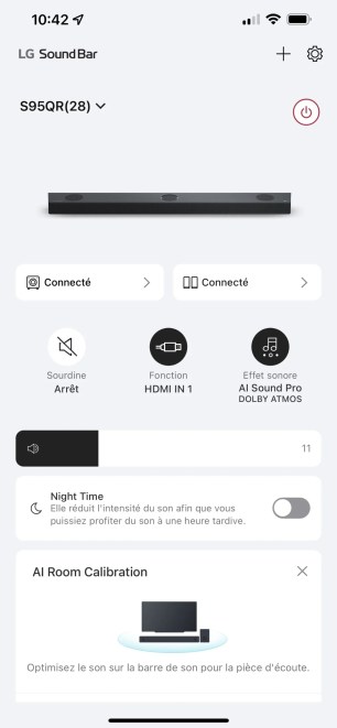 La page d'accueil de l'app LG Soundbar