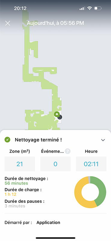 Chaque cycle de nettoyage génère un rapport complet, les zones en blanc sur la carte n'ont pas été traitées // Source : Yazid Amer - Frandroid