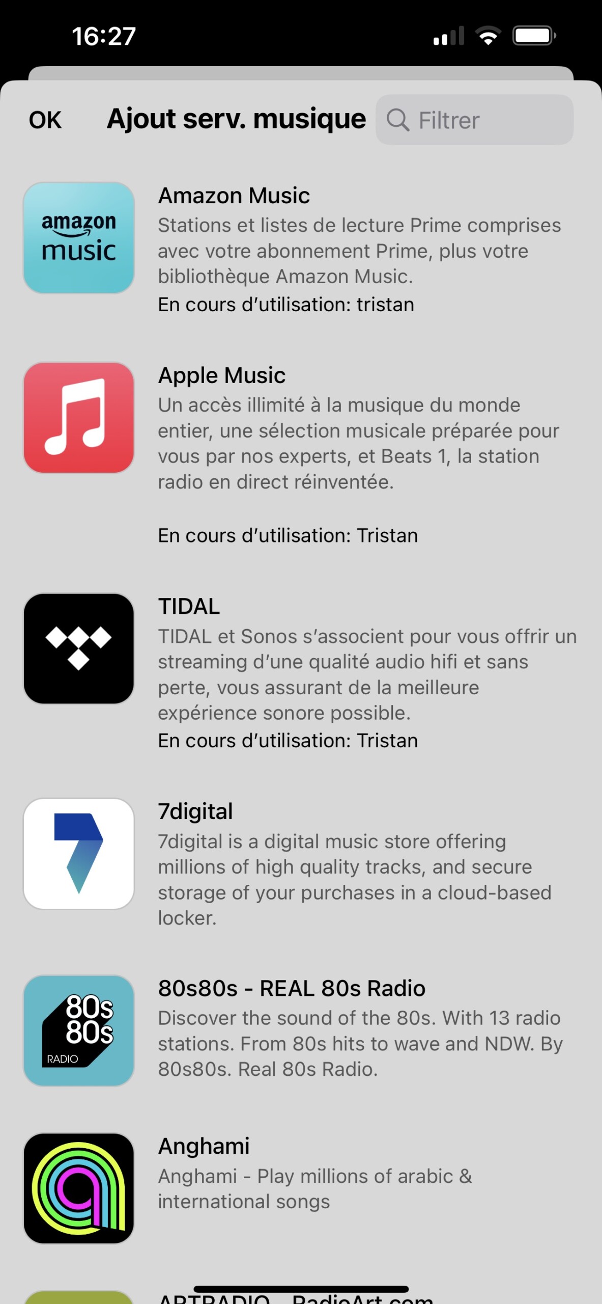 Avec la Sonos Era 300, il faut ajouter le service de musique compatible Dolby Atmos à l'app Sonos.