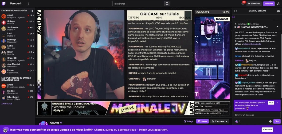 L'interface de Twitch