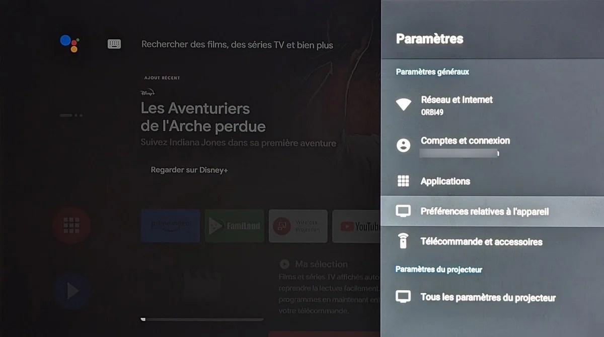 Les menus Android TV