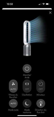 Dyson purifier cool capture d'écran appli myDyson 21