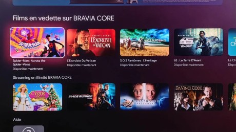 L'interface de la plateforme Bravia Core