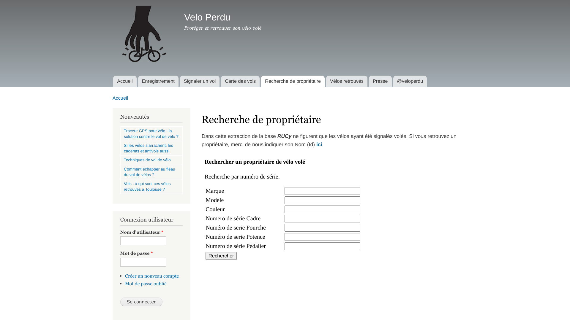 Capture écran vélo perdu recherche propriétaire