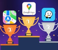 Un podium avec Google Maps, Waze et Apple Plans // Source : Montage Frandroid