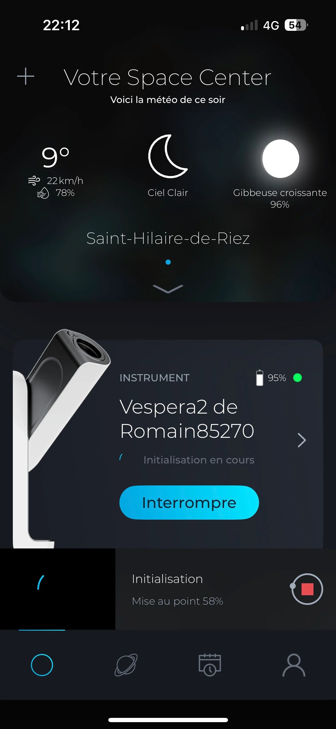 Le menu principal de l'interface