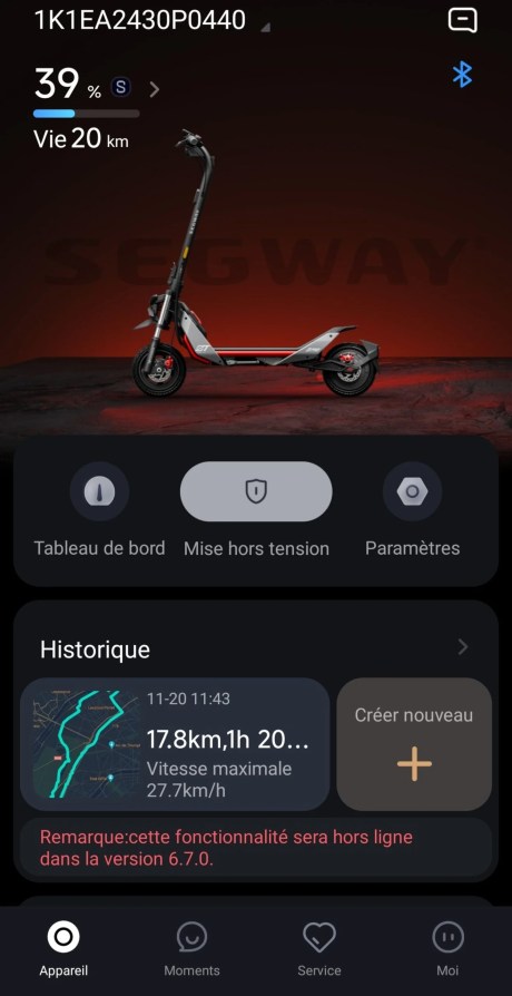 Segway ZT3 Pro appli accueil