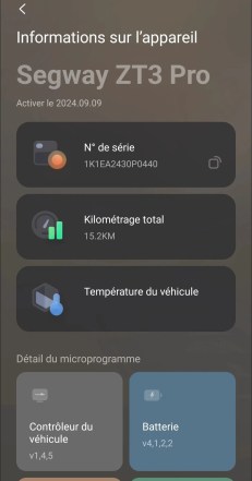 Segway ZT3 Pro appli infos