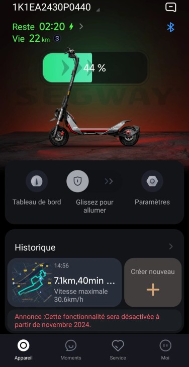 Segway ZT3 Pro recharge appli