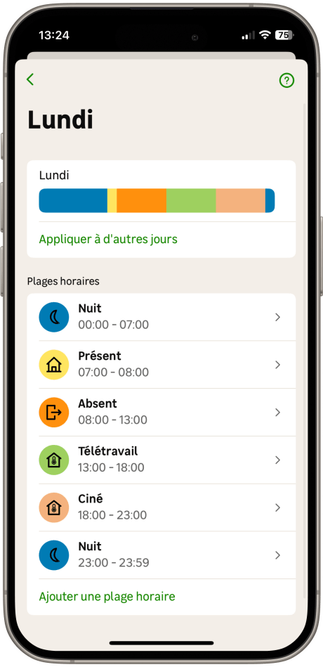 Page Chauffage - Edition planning chauffage - Application Enki