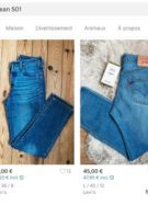 Sur Vinted, comment bien chiner un jean levi's de seconde main à sa taille // Source : Capture d'écran Vinted