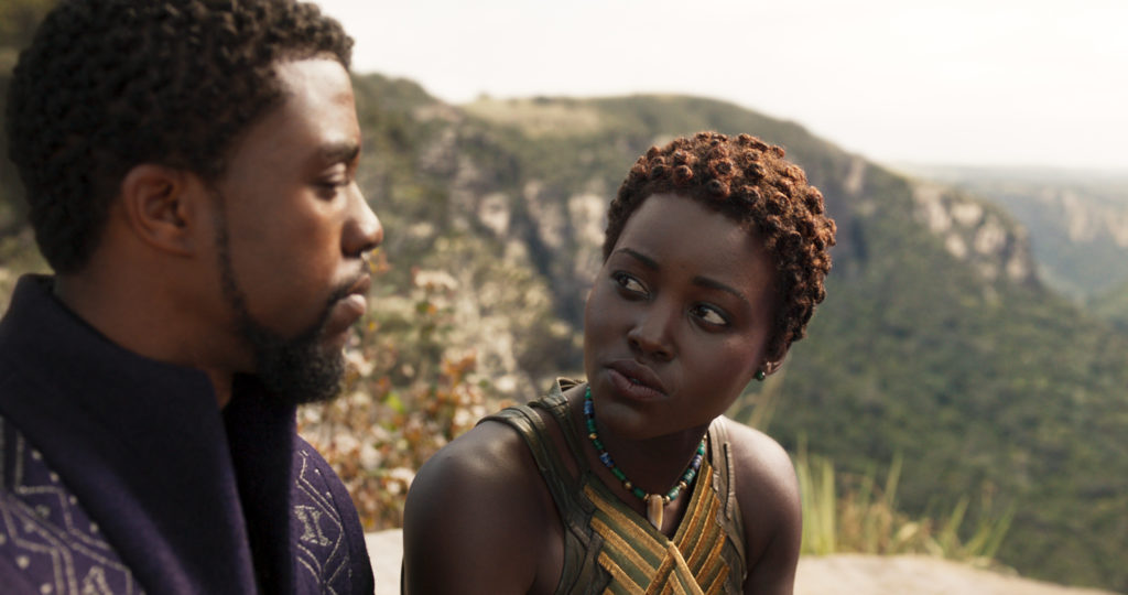 Marvel Studios’ BLACK PANTHER..L to R: T’Challa/Black Panther (Chadwick Boseman) and Nakia (Lupita Nyong’o)..Ph: Film Frame..©Marvel Studios 2018