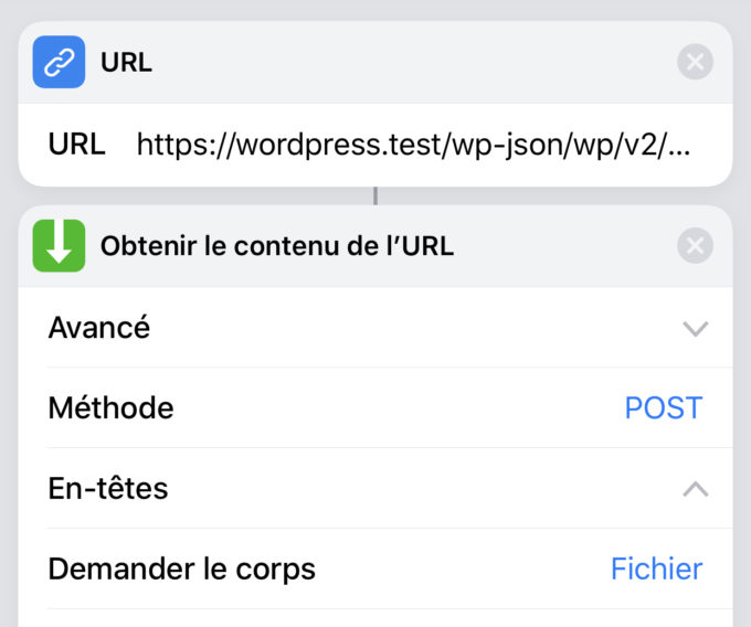 Action permettant de récupérer le contenu d'une adresse URL // Source : Capture d'écran Raccourcis