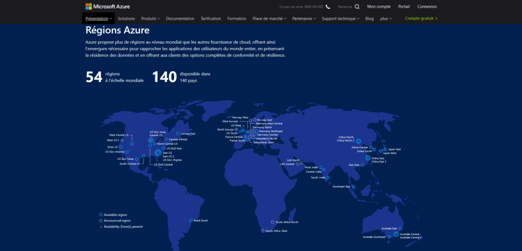 Régions Microsoft Azure