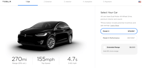 Configurateur Model X US // Source : Tesla