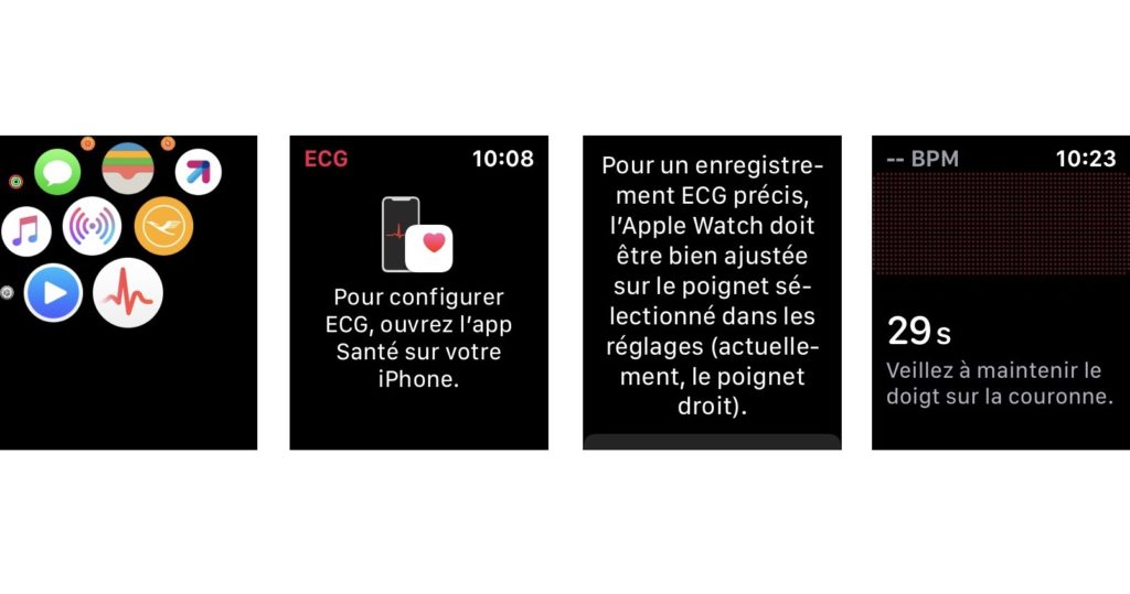 Ce que l'on voit sur l'Apple Watch pendant un électrocardiogramme // Source : Numerama