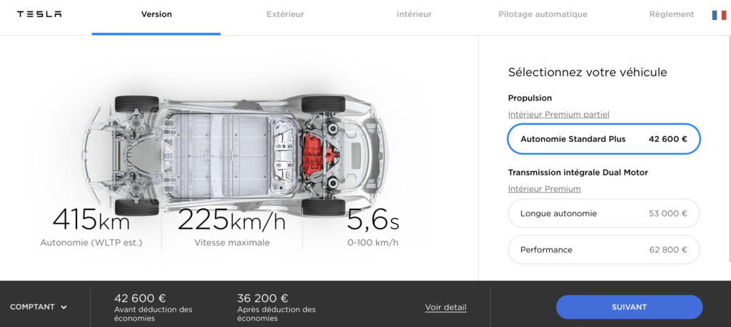 Configurateur Tesla Model 3 // Source : Tesla